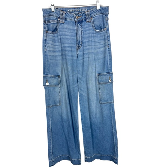 American Eagle Super High Rise Baggy Wide Leg Jeans 8 - Picture 1 of 6